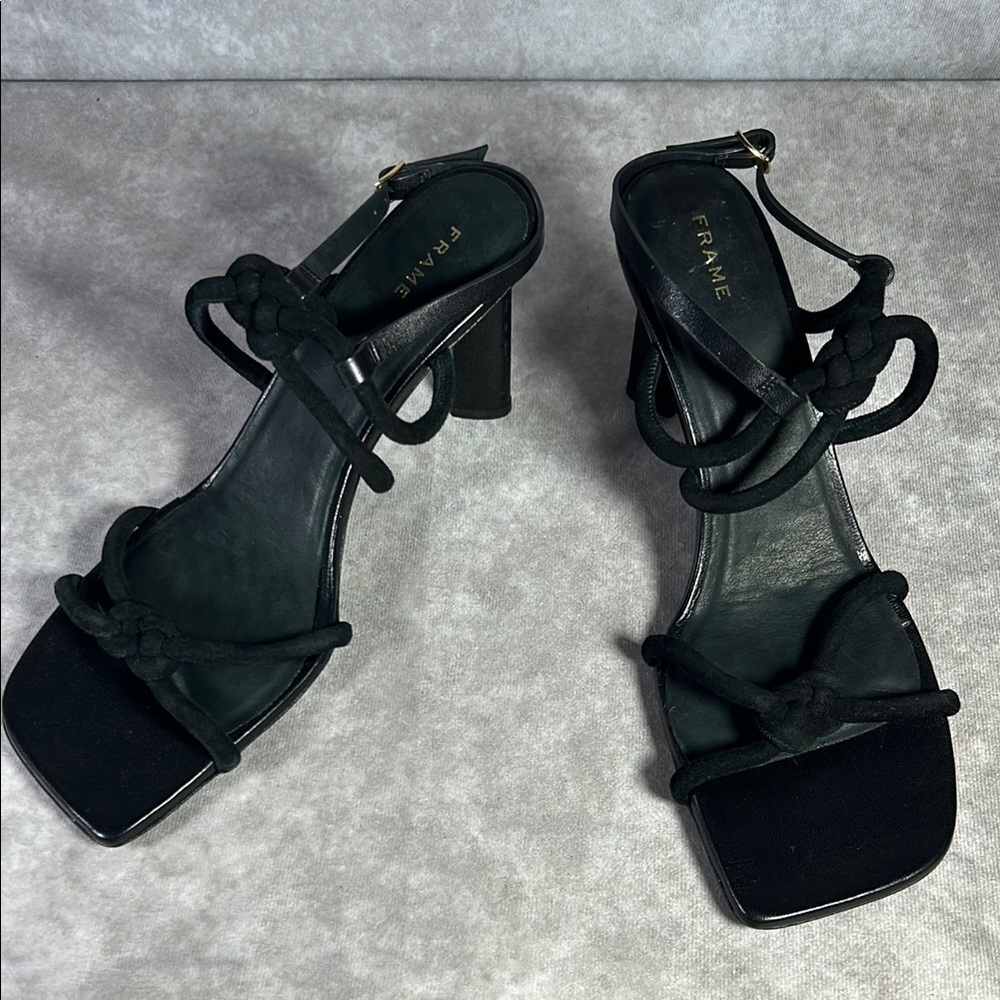 NWOT Frame Denim Black Women's Heeled Sandals Sz EU 42 New Summer Strappy